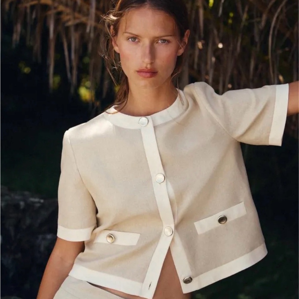 NWT Zara short sleeve blazer linen- Large - Picture 1 of 5